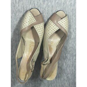 Naturalize Women's Szie 7.5 Leather Ankle Strap Sandals Heels Beige